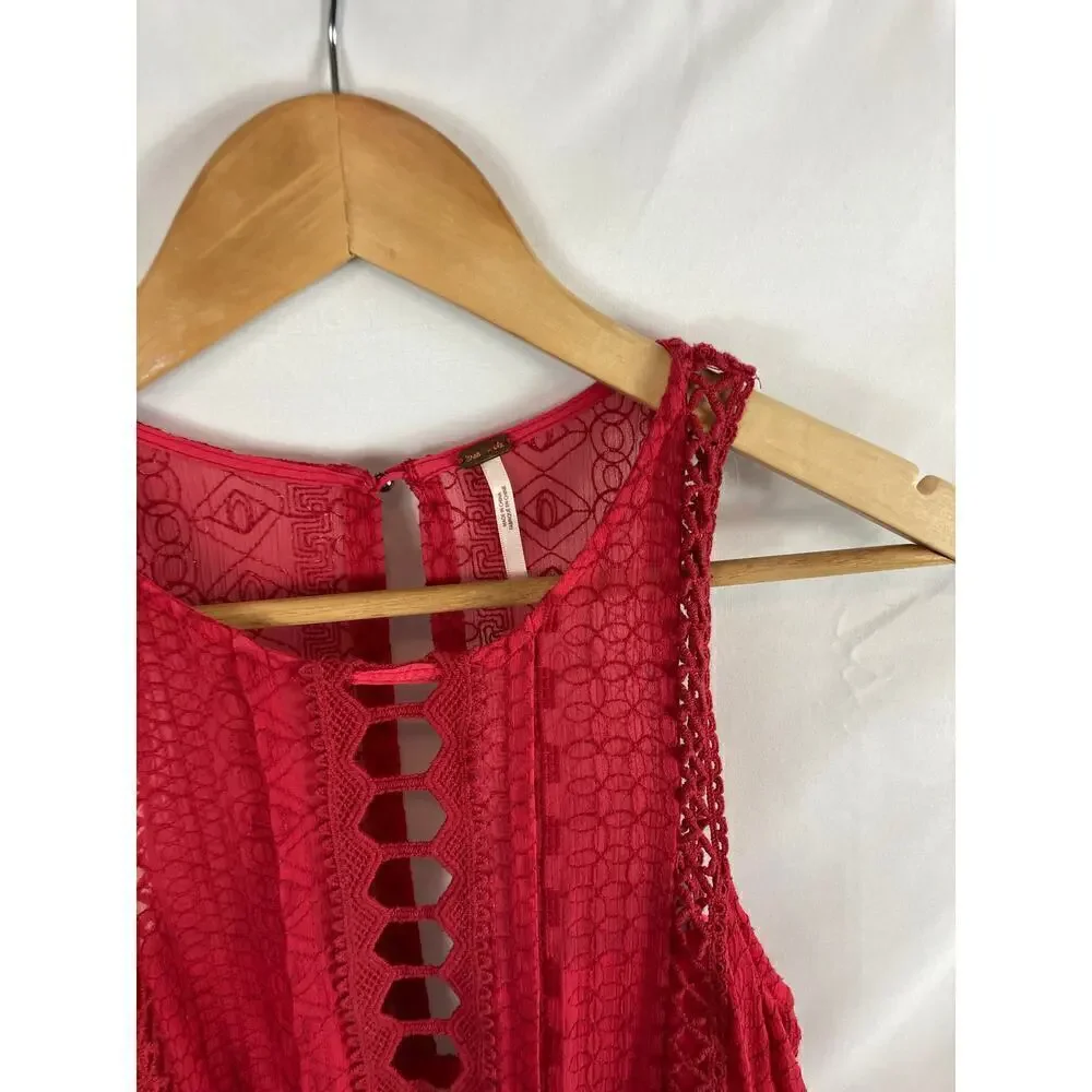 Free People Red Lace Cutout Mini Dress